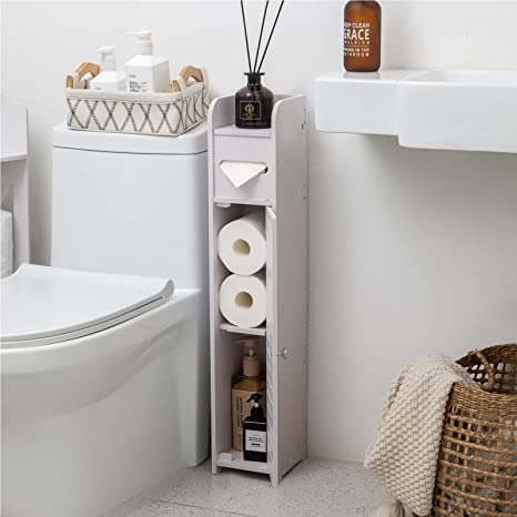 Photo 2 of AOJEZOR Small Bathroom Storage Corner Floor Cabinet with Doors and Shelves,Thin Toilet Vanity Cabinet,Narrow Bath Sink Organizer,Towel Storage Shelf for Paper Holder,White
