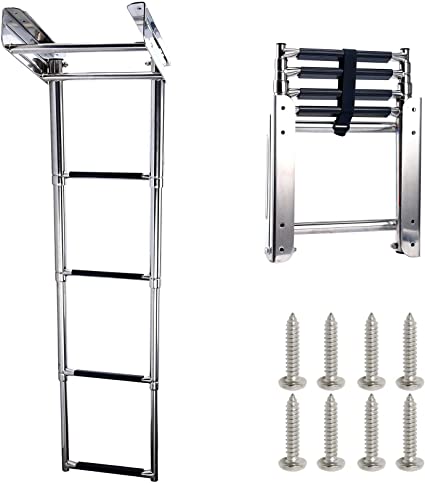 Photo 1 of Amarine Made 4-Step Stainless Steel Under Platform Slide Mount Boat Boarding Telescoping Ladder - FBA. MISSING HARDWARE.
