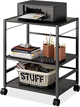 Photo 1 of DEVAISE Mobile 3-Shelf Printer Stand with Adjustable Shelves, Modern Printer Cart with Large Storage Space, Printer Stand for Home Office, Black. MISSING SOME HARDWARE.
