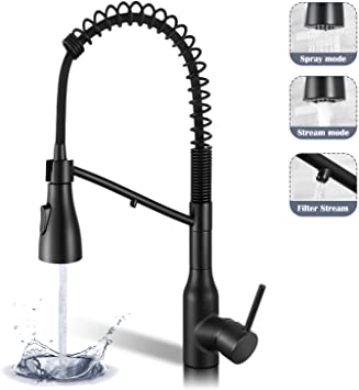 Photo 1 of ABTIABGY Black Kitchen Faucet, 3 Way Drinking Water Faucet, Black Sink Faucet Kitchen with Pull Down Sprayer, Single Handle Commercial Sink Faucet,3 in 1 High Arc Water Filter Purifier Faucets
