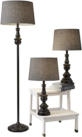 Photo 2 of Adesso 1591-01 Classic Set Containing Matching Floor Two Table Lamps, 16" x 16" x 60", Black
OPEN BOX.