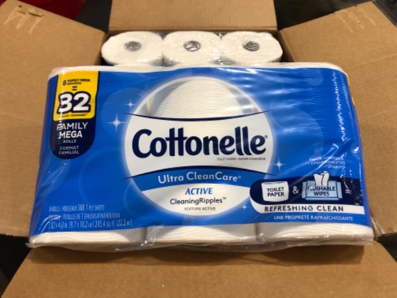 Photo 2 of Cottonelle Ultra Clean Toilet Paper with Active CleaningRipples Texture, Strong Bath Tissue, 24 Family Mega Rolls (24 Family Mega Rolls = 132 Regular Rolls) (4 Packs of 6 Rolls) 388 Sheets per Roll
