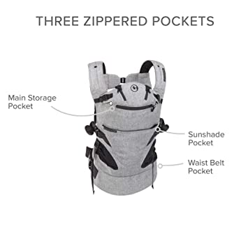 Photo 4 of Contours Journey 5-in-1 Baby Carrier, Adjustable UPF 25 Sunshade, Storage Pockets, Graphite Gray
