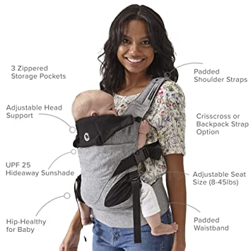 Photo 2 of Contours Journey 5-in-1 Baby Carrier, Adjustable UPF 25 Sunshade, Storage Pockets, Graphite Gray
