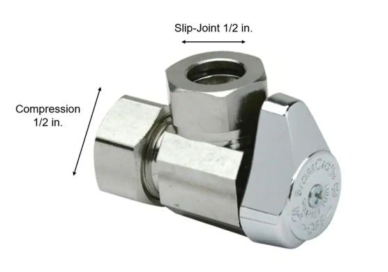 Photo 1 of 2 pack, 1/2 in. Compression Inlet x 7/16 in. and 1/2 in. Slip-Joint Outlet 1/4-Turn Angle Valve
