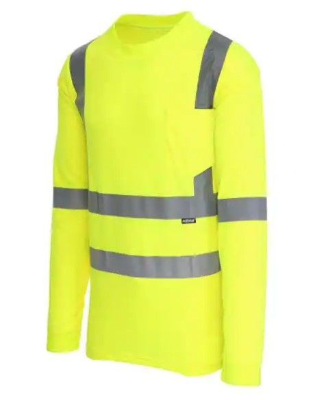 Photo 2 of 2 SHIRTS XL & M - Men's Medium Hi-Vis Yellow Short-Sleeve Safety Shirt & Men's X-Large Hi-Visibility Yellow ANSI Class 3 Long Sleeve Shirt

