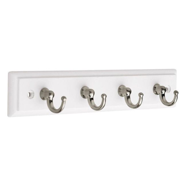 Photo 1 of 9 in. White and Satin Nickel Key Rack
