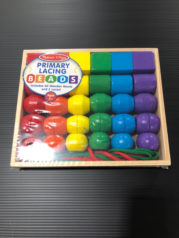 Photo 3 of Melissa & Doug Primary Lacing Beads - Educational Toy With 30 Wooden Beads and 2 Laces
