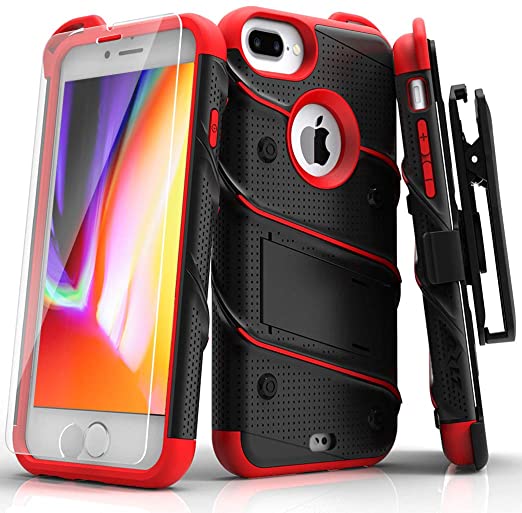 Photo 1 of ZIZO Bolt Series for iPhone 8 Plus Case Military Grade Drop Tested Tempered Glass Screen Protector Holster iPhone 7 Plus case Black RED
