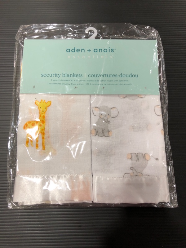 Photo 2 of aden + anais Essentials Issie Security Blanket, Super Soft 100% Cotton Muslin, 2 Pack, Safari Babes
