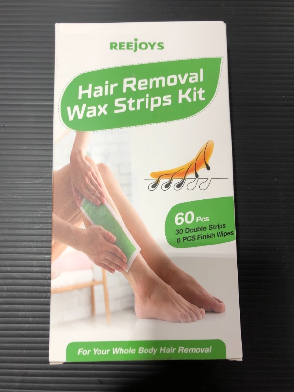 Photo 2 of Reejoys Hair Removal Strips for Face Legs Underarms Brazilian Bikini Women Men, Waxing Strips with 60 Count Double Size Cold Wax Strips and 6 Post Cleaning Wipes
