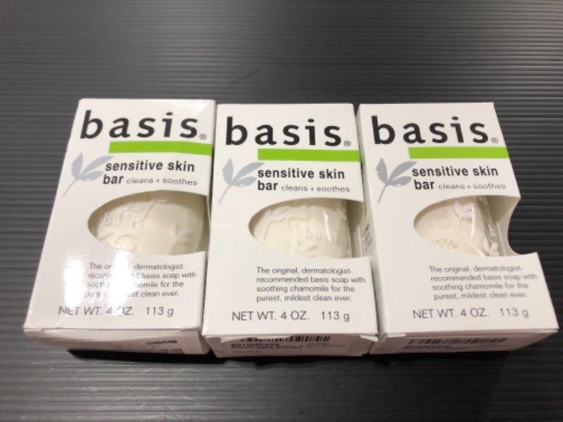 Photo 3 of Basis Sens Skin Bar Size 4z Basis Sensitive Skin Bar, Cleans & Soothes
LOT OF 3.