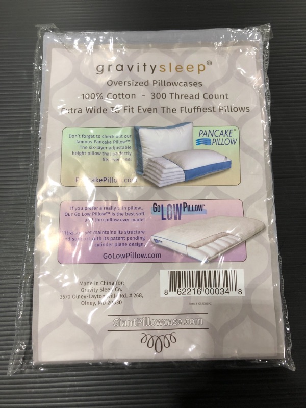 Photo 3 of Gravity Sleep Oversize Pillow Case Extra Large Extra Tall Extra Wide 100% Cotton Pillowcase. 23Wx34L 300 Thread Count (2- Pack Queen Grey)
