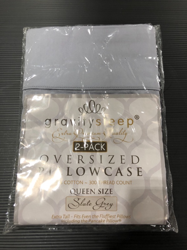 Photo 1 of Gravity Sleep Oversize Pillow Case Extra Large Extra Tall Extra Wide 100% Cotton Pillowcase. 23Wx34L 300 Thread Count (2- Pack Queen Grey)
