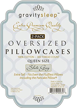 Photo 2 of Gravity Sleep Oversize Pillow Case Extra Large Extra Tall Extra Wide 100% Cotton Pillowcase. 23Wx34L 300 Thread Count (2- Pack Queen Grey)
