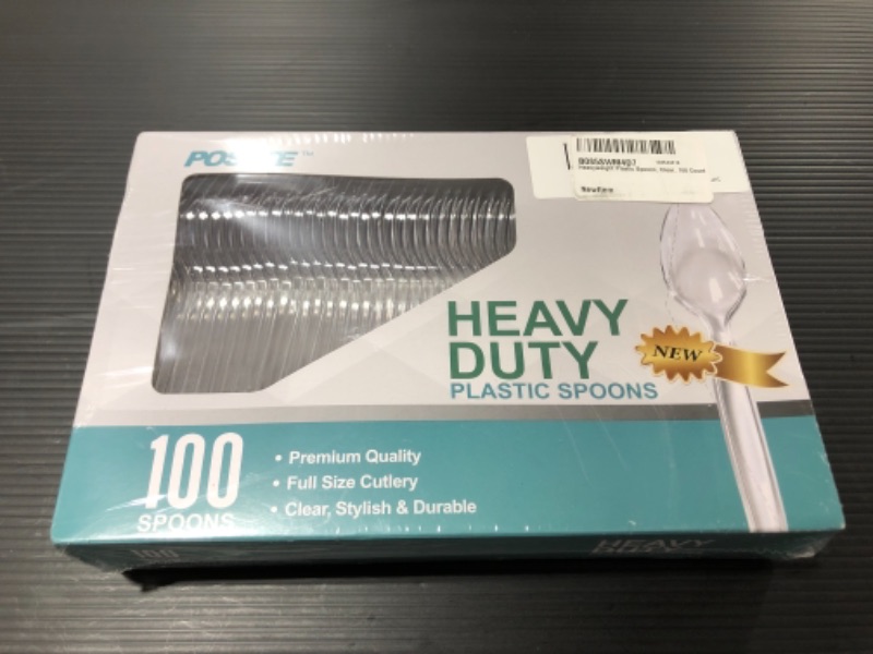 Photo 3 of Heavyweight Plastic Spoons, Clear, 100 Count
