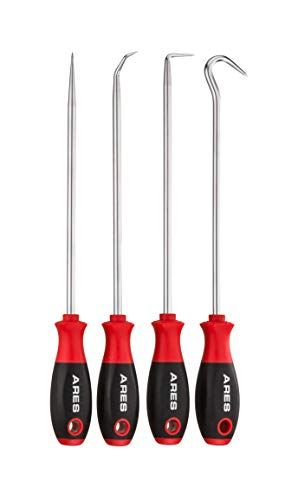 Photo 1 of ARES 70246-4-Piece Large Hook and Pick Set - Includes a Large Straight Pick, 90 Degree Pick, Combination Pick and a Hook Pick - Chrome Vanadium Steel Shafts - Easily Remove Hoses, Gaskets and More
