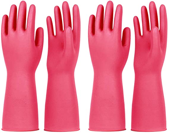 Photo 1 of CLEANING GLOVES 2-PACK, 38cm, ROSE RED COLORED, SIZE MEDIUM. PHOTO FOR REFERENCE. 