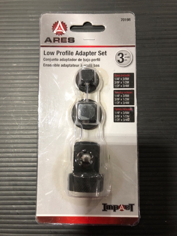 Photo 3 of ARES 70198 - Low Profile Impact Socket Adapter Set - Impact-Rated Heat-Treated Chrome Vanadium Steel Features Knurling For Enhanced Grip
