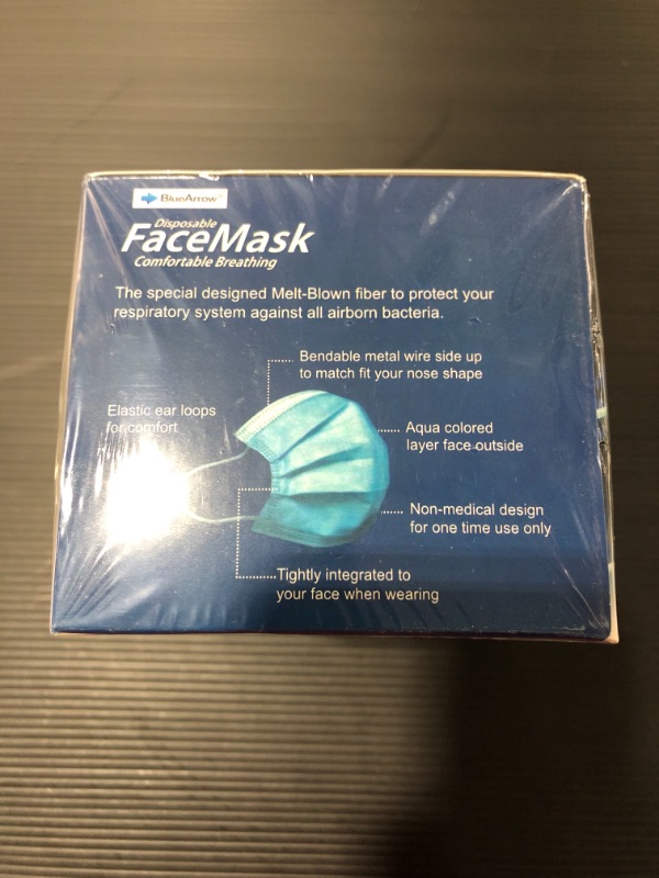 Photo 3 of BLUE ARROW DISPOSABLE FACE MASKS, 50 COUNT. 