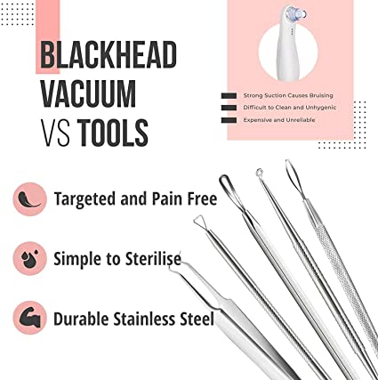 Photo 1 of The Good Stuff Black Head Removal Tools with Mirrored Travel Case, 5 pcs Kit, Black
