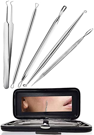 Photo 1 of The Good Stuff Black Head Removal Tools with Mirrored Travel Case, 5 pcs Kit, Black
