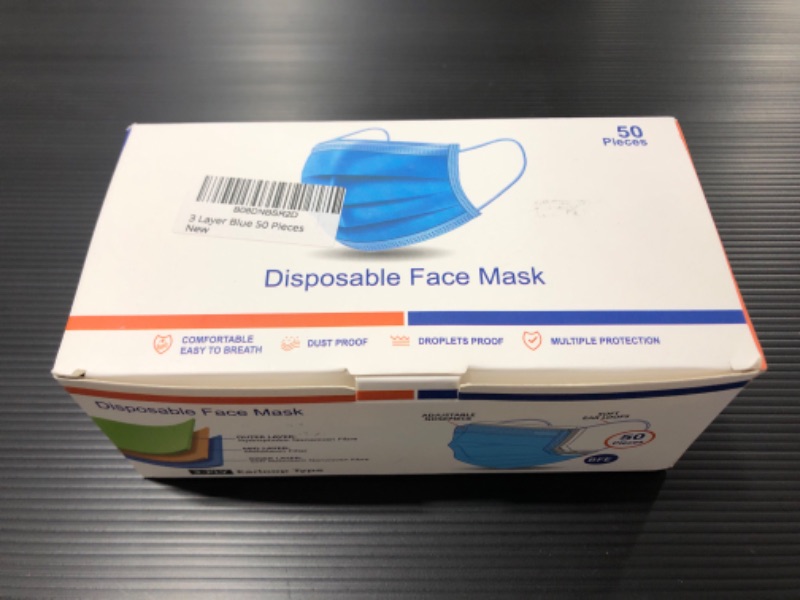 Photo 1 of 50Pcs Disposable Filter Mask 3 Ply Earloop Face Masks
