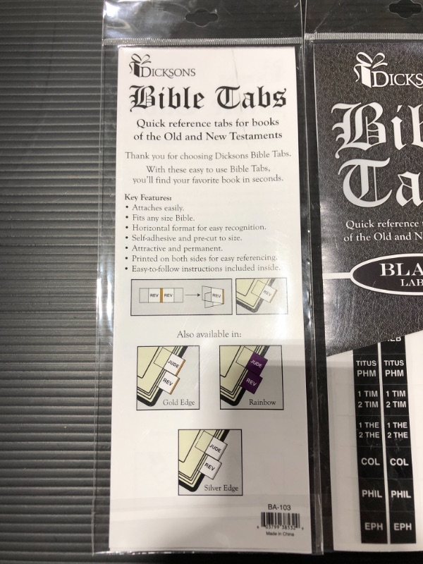 Photo 4 of Black Quick Reference Adhesive Old and New Testament Bible Indexing Tabs
LOT OF 4.