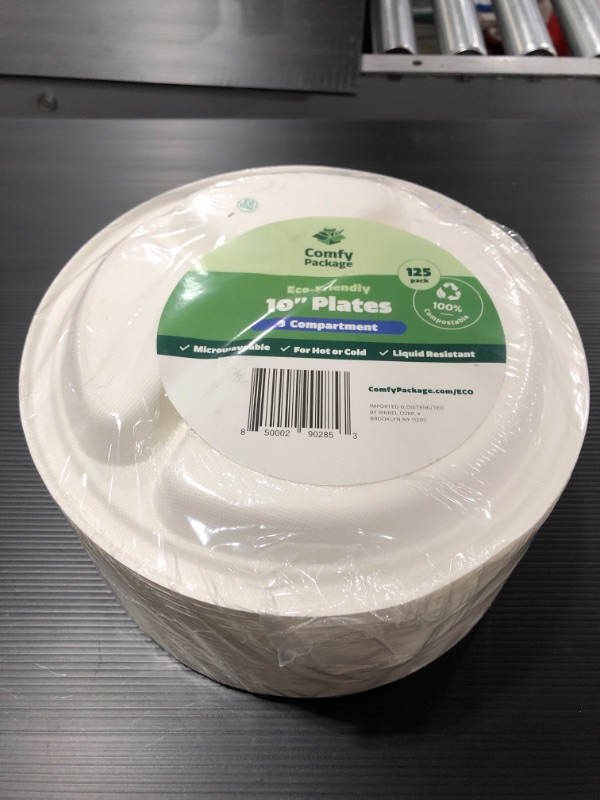 Photo 1 of 100% Compostable 10 Inch Heavy-Duty Plates [125 Pack] 3 Compartment Eco-Friendly Disposable Sugarcane Paper Plates

