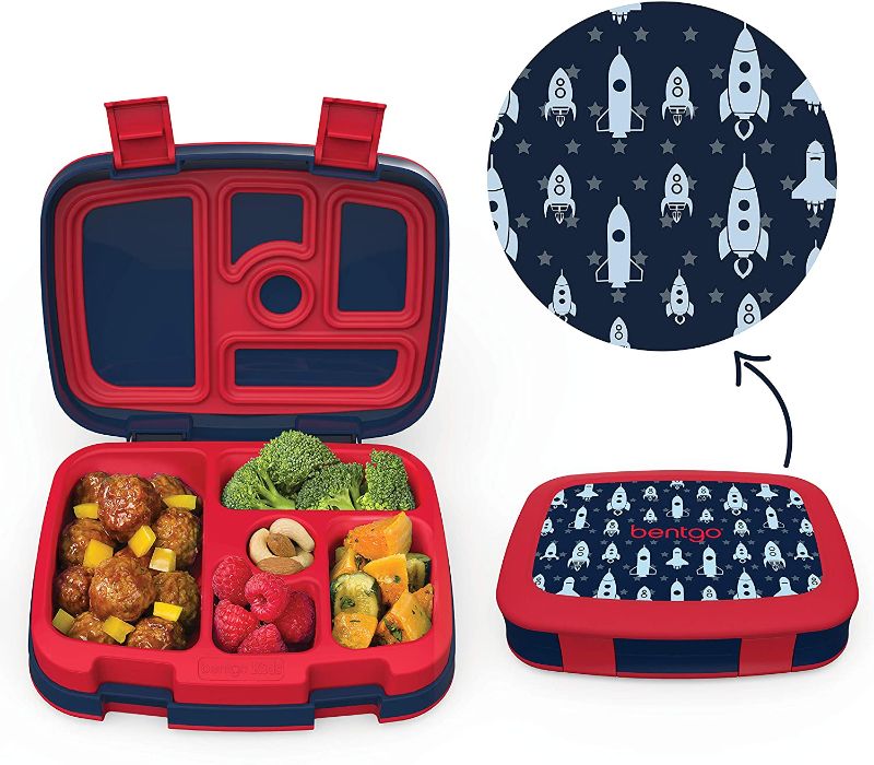 Photo 1 of Bentgo Kids Prints (Space Rockets) - Leak-Proof, 5-Compartment Bento-Style Kids Lunch Box - Ideal Portion Sizes for Ages 3 to 7 - BPA-Free and Food-Safe Materials
