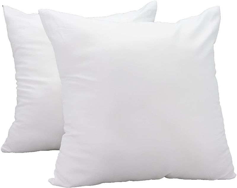 Photo 1 of (Set of 2) Premium 20"x20" White Cotton Feel Microfiber Square Sham Euro Sofa Bed Couch Decorative Pillow Insert Form Fill Stuffer Cushion Made in USA for Pillow Cover or Case (20x20)
