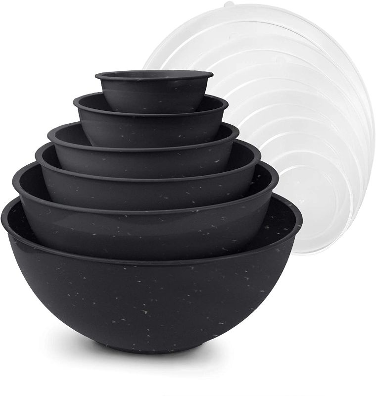 Photo 1 of COOK WITH COLOR Mixing Bowls with Lids - 12 Piece Plastic Nesting Bowls Set includes 6 Prep Bowls and 6 Lids, Microwave Safe Mixing Bowl Set (Speckled Black) Factory sealed 