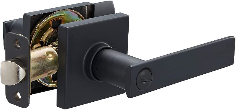 Photo 1 of Amazon Basics Contemporary Stamford Door Lever with Lock, Privacy, Matte Black
