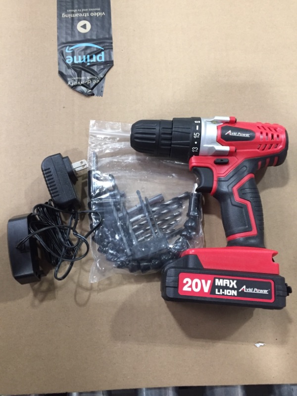 Photo 2 of AVID POWER 20V MAX Lithium lon Cordless Drill Set, Power Drill Kit with Battery and Charger, 3/8 inches Keyless Chuck, Variable Speed, 16 Position and 22pcs Drill Bits (Red)
