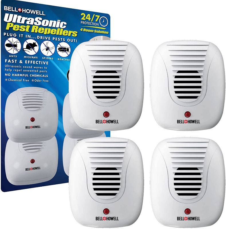 Photo 1 of Bell + Howell Ultrasonic Pest Repeller Home Kit (Pack of 4), Ultrasonic Pest Repeller, Pest Repellent for Home, Bedroom, Office, Kitchen, Warehouse, Hotel, Safe for Human and Pet
