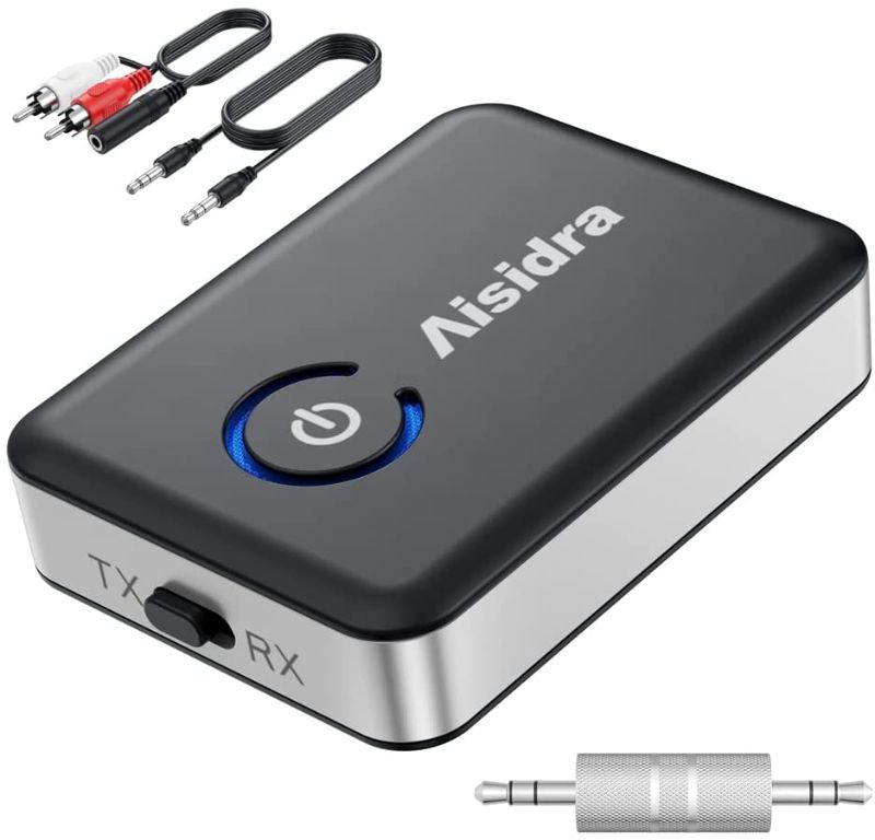 Photo 1 of Bluetooth Transmitter Receiver, Aisidra V5.0 Bluetooth Adapter for Audio, 2-in-1 Bluetooth AUX Adapter for TV/Car/PC/MP3 Player/Home Theater/Switch, Low Latency, Pairs 2 Devices Simultaneously
