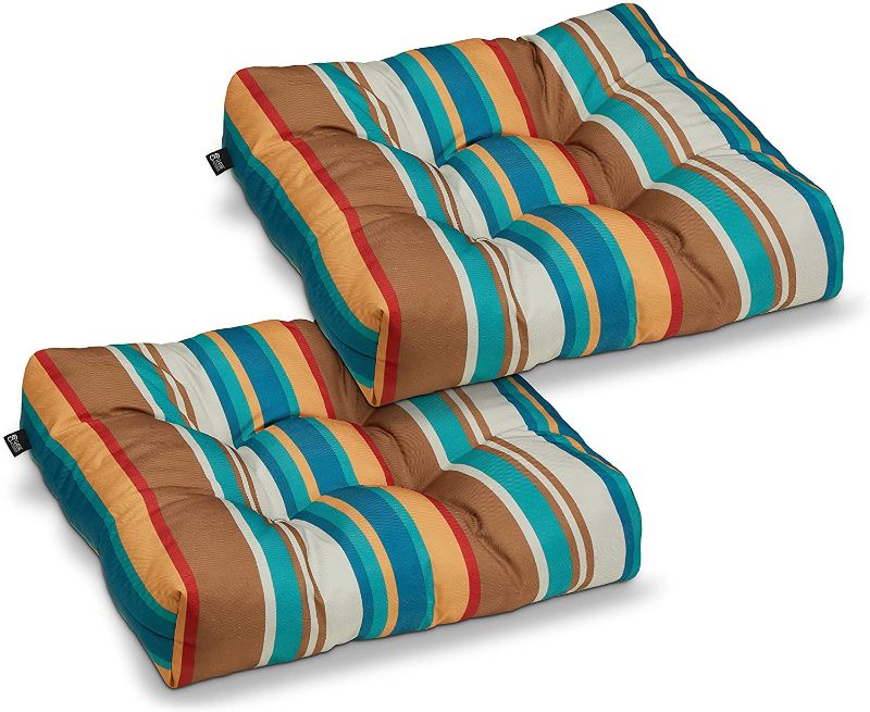 Photo 1 of Classic Accessories Water-Resistant Square Patio Seat Cushions, 19 x 19 x 5 Inch, 2 Pack, SanteFe Stripe, Outdoor Seat Cushions
