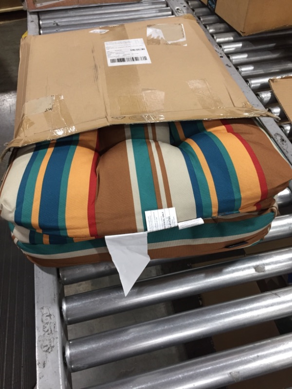 Photo 2 of Classic Accessories Water-Resistant Square Patio Seat Cushions, 19 x 19 x 5 Inch, 2 Pack, SanteFe Stripe, Outdoor Seat Cushions
