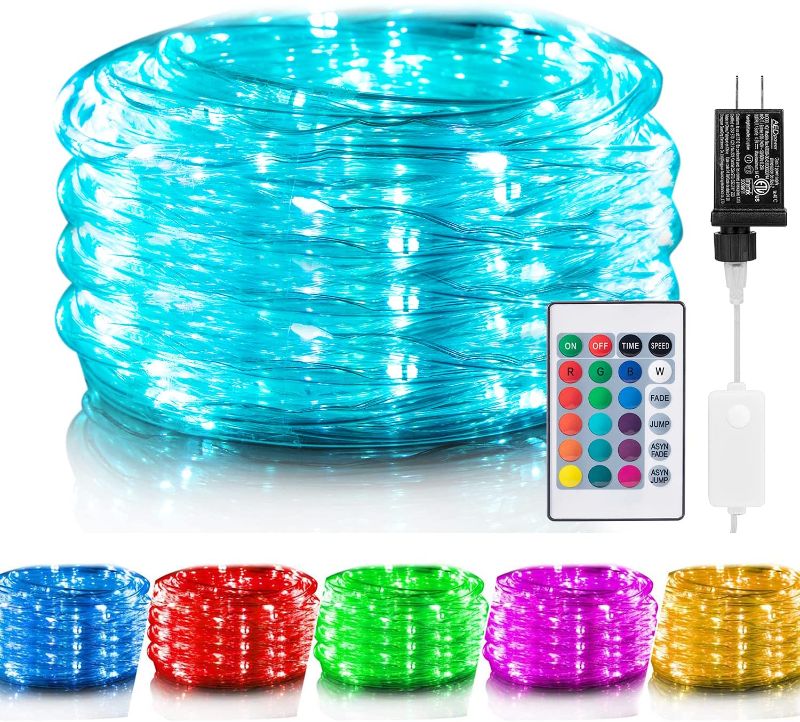 Photo 1 of Color Changing Rope Lights: Outdoor String Lights with Plug & Remote | Twinkle Christmas Lights for Bedroom Wedding Patio Garden Holiday Lights Decoration with 16 Colors