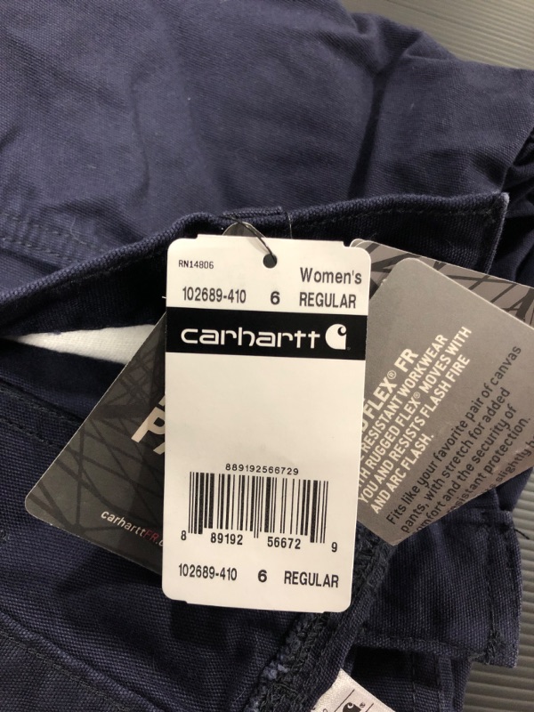 Photo 2 of Carhartt Women's Flame-Resistant Rugged Flex Canvas Pant-Original Fit | Dark Navy | 6
