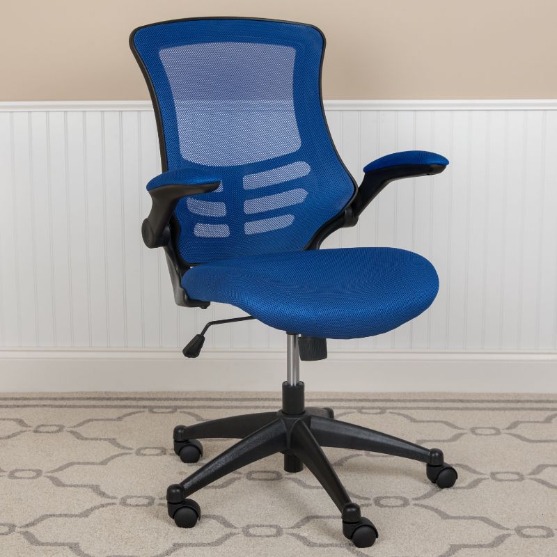 Photo 1 of Flash Furniture Mesh Mid-Back Swivel Task Chair with Flip-up Arms, Blue/Black
