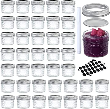 Photo 1 of 40 Pack Small Mason Jars 4 Oz, With Regular Lids and Bands, Chalkboard Labels and Marker, for Food Storage like Jelly,Spice,Yogurt,Honey,Jam,Body Butters,Wedding Favors
