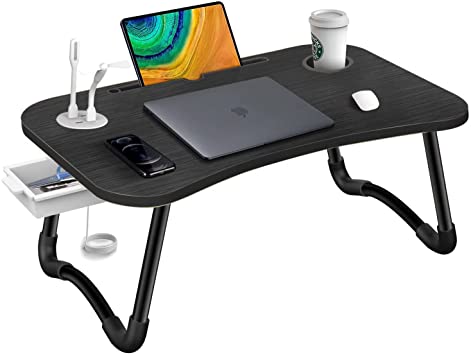 Photo 1 of HLHome Laptop Bed Desk Large Portable Foldable Laptop Table Tray Stand for Bed with USB Charge Port/Cup Holder/Storage Drawer for Working Writing Reading Eating Lapdesk On Low Sitting Floor
