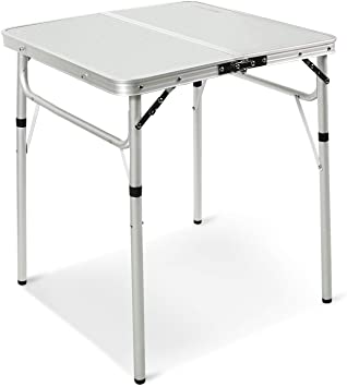 Photo 1 of REDCAMP Small Square Folding Table 2 Foot, Portable Aluminum Camping Table Adjustable Height Lightweight for Picnic Beach Outdoor Indoor, White 24 x 24 inch
