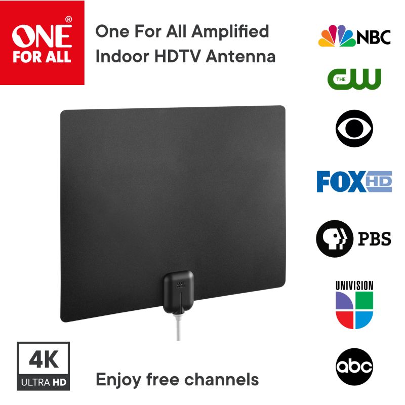 Photo 1 of One for All 14542 Amplified Indoor Ultra-thin HDTV Antenna - Supports 4K 1080p on white

