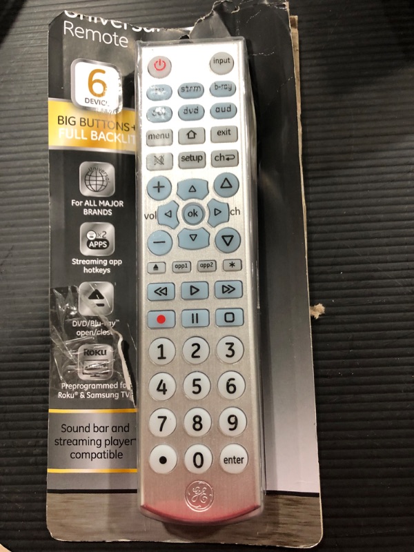 Photo 2 of GE Big Button Backlit Universal Remote Control, 6-Device, Silver 33712
