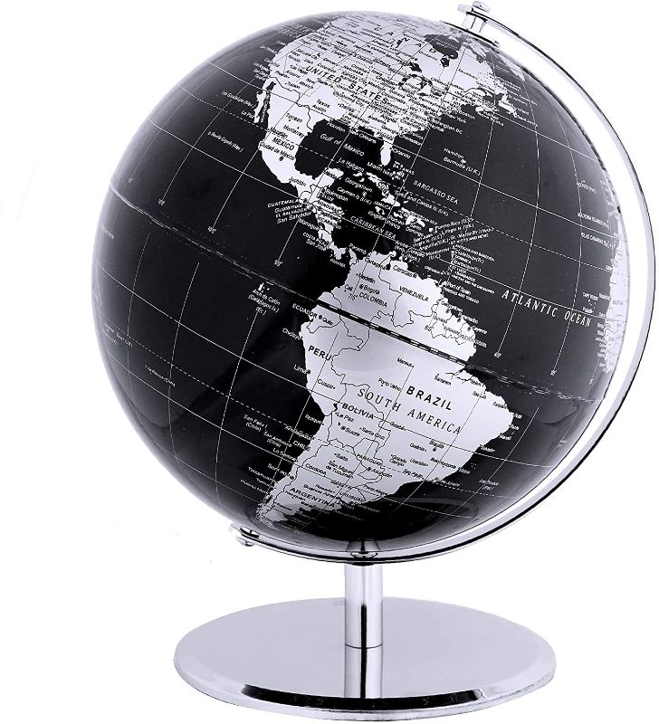 Photo 1 of ANNOVA Metallic World Globe Black – Educational/Geographic/Modern Desktop Decoration - Stainless Steel Arc and Base/Earth World - Metallic Black - for...
