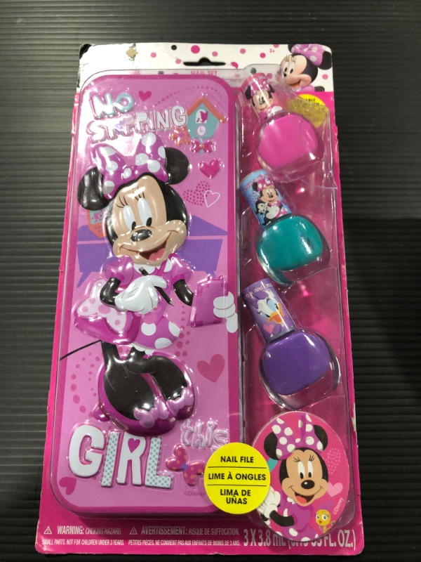 Photo 2 of Townley Girl Disney’s Minnie Mouse Peel- Off Nail Polish Activity Set for Girls, Ages 3+ With 3 Nail Polish Colors, Nail File and Pencil Case Tin, for Parties, Sleepovers and Back to School
