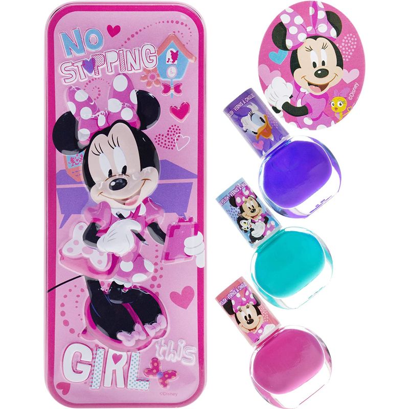 Photo 1 of Townley Girl Disney’s Minnie Mouse Peel- Off Nail Polish Activity Set for Girls, Ages 3+ With 3 Nail Polish Colors, Nail File and Pencil Case Tin, for Parties, Sleepovers and Back to School
