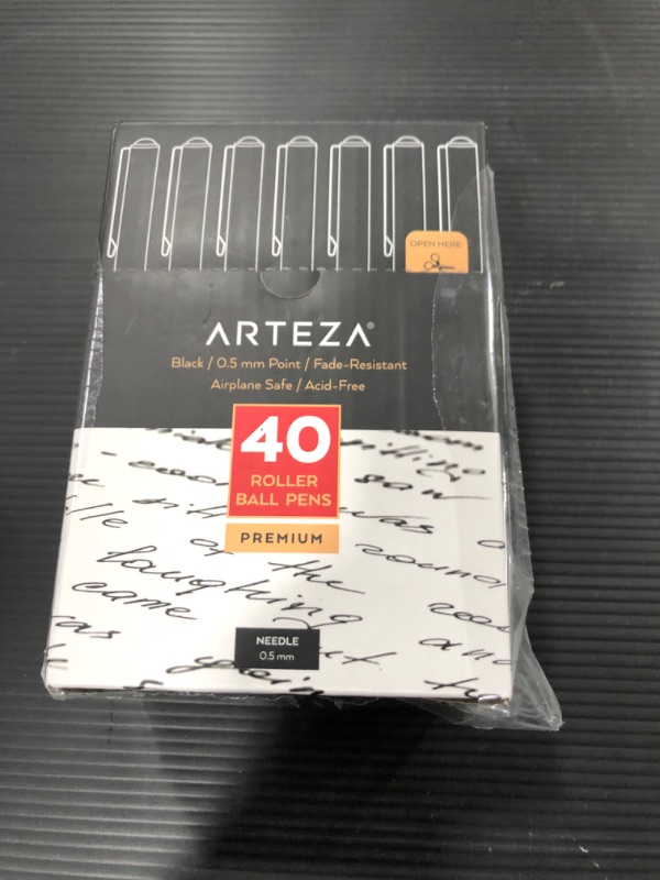 Photo 2 of Arteza Rollerball Pens Fine Point, Set of 40 Black Liquid Ink and Arteza Pencil Case, Purple Pencil Pouch with Zipper Closure, Office Supplies for Writing, Notetaking, and Drawing
